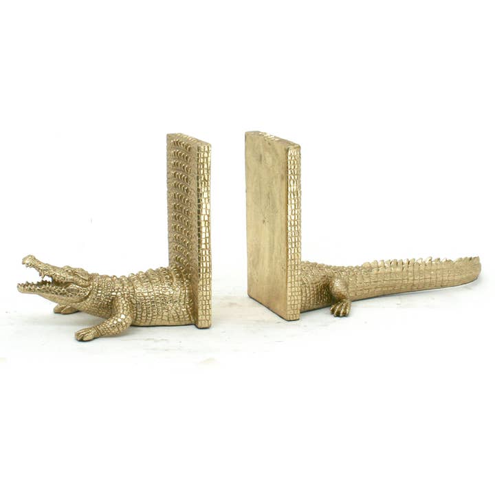 Gold Crocodile Bookends Set of 2