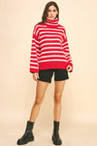 Pinch Oversized Striped Turtle Neck Sweater in Red