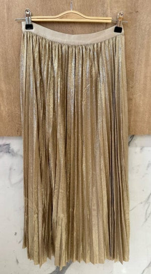 Loowie Metallic Gold Pleated Maxi Skirt