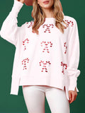 Rosa Clothing Sequined Candy Canes Sweatshirt in White