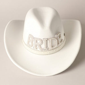 Vegan Felt-Made BRIDE Pearl Cowboy Hat