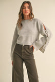 Miou Muse Boatneck Sweater with Ribbon Tie Sleeves