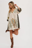 Bluivy Boho Embroidered Babydoll Dress, Sage