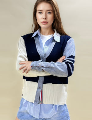 Sweetkama Splice V-Neck Cardigan