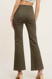 La Miel Soft Washed Stretchy High Waisted Wide Flare Two Button Pants in Fade Olive