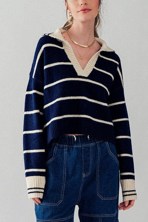 Fashion Week Fashion Week Striped Knit Sailor Collar Sweater - Little Miss Muffin Children & Home