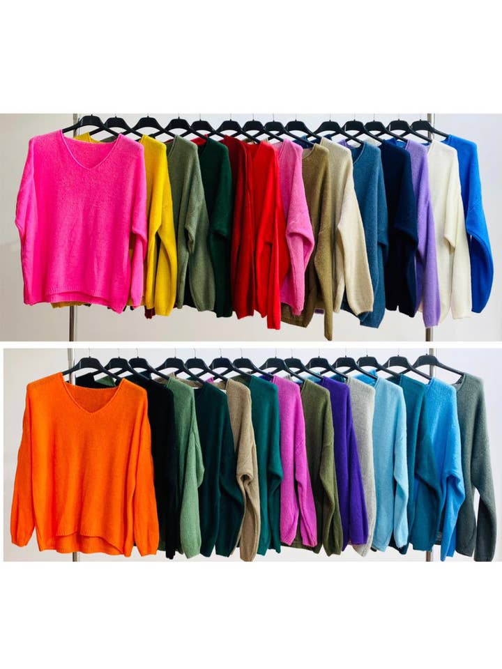 Loowie Soft & Comfy Italian Knit V-Neck Sweater in Fuchsia - Little Miss Muffin Children & Home