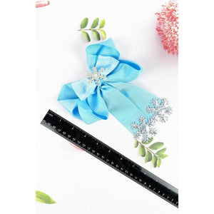 JHP Collection Snowflakes Ribbon Tail Hair Bow