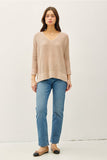 Be Cool V-Neck Sweater with Side Slits in Sand