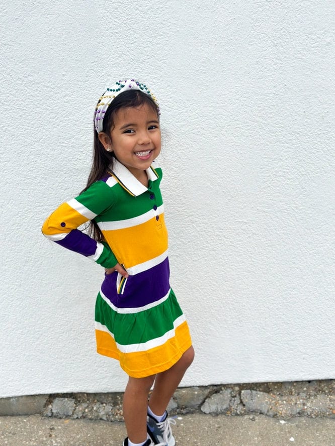 Mardi Gras Creations Mardi Gras Creations Thick Stripe Rugby Long Sleeve Kids' Dress - Little Miss Muffin Children & Home