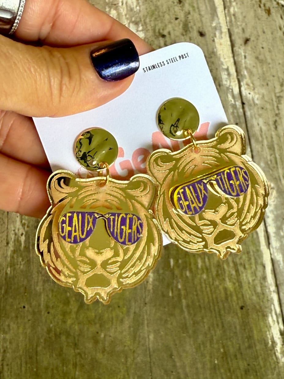 Geaux Magnolia Geaux Magnolia LSU Tiger Dangle Earrings – Gold & Purple Geaux Tigers - Little Miss Muffin Children & Home