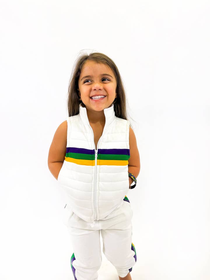Toddler White Mardi Gras Chest Stripe Quilted Vest