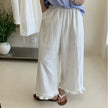 FurDecoration White Wide Legged Linen Pants with Scallop Hem - Little Miss Muffin Children & Home