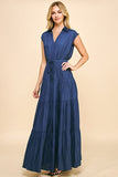 Pinch Sleeveless Tiered Maxi Dress in Dusty Navy