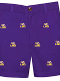 Vive La Fete Vive La Fete LSU Tigers Repeat Print Purple Structured Shorts with Side Pockets - Little Miss Muffin Children & Home