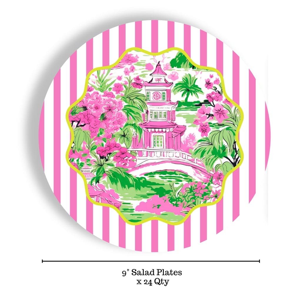 Chinoiserie Stripes 9" Salad/Luncheon Paper Plates (24 ct)