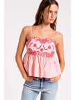 Camellia Embroidered Cami Top in Baby Pink