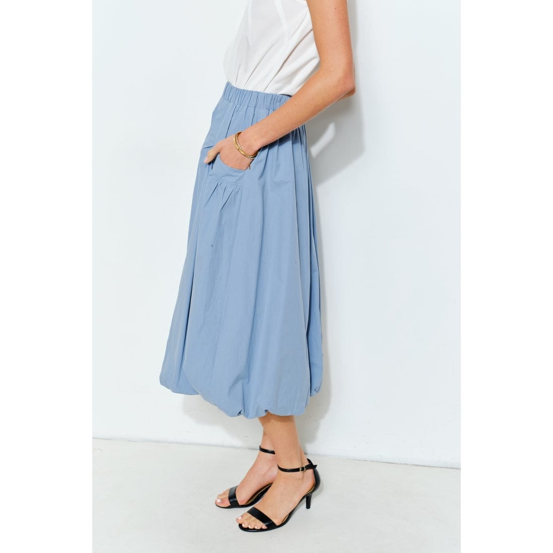 INA Balloon Hem Cotton Midi Skirt in Powder Blue - Little Miss Muffin Children & Home