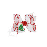 Beyond Creations Embroidered Christmas Tree  4.5" Large Crochet Edge Bow White with Red Crochet Edge