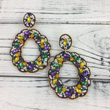 SongLily Mardi Gras Fancy Beaded King Cake Earrings