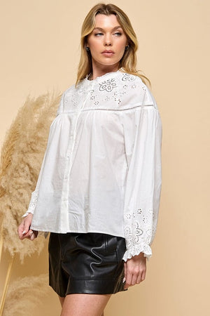 Cezele Eyelet Button Down Blouse