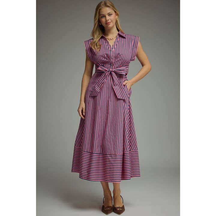 Striped Cap Sleeve Midi Dress, 2 Available Colors