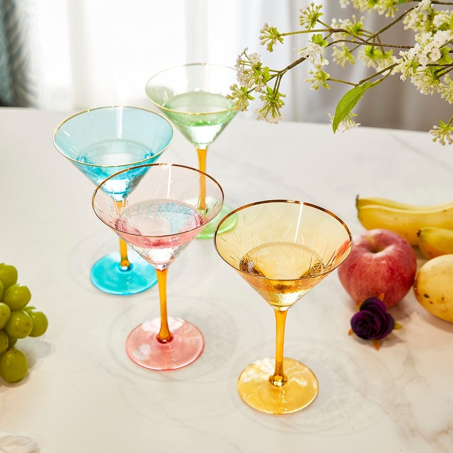 The Wine Savant Gold Rimmed Crystal Martini Glasses 10 oz, Set of 4 Classic - Little Miss Muffin Children & Home