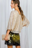 Vine & Love Allover Sequin V-Neck Dolman Sleeve Blouse in Gold