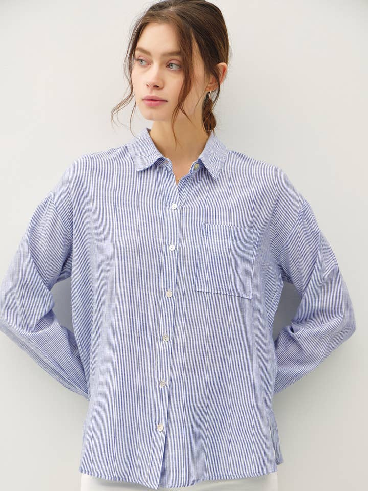 Be Cool Pinstripe Button Up Shirt in Indigo - Little Miss Muffin Children & Home