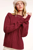 La Miel La Miel Cable Knit Crew Neck Sweater in Deep Maroon - Little Miss Muffin Children & Home