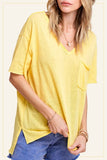 La Miel V-neck Front Pocket Breathable Short Sleeve Top