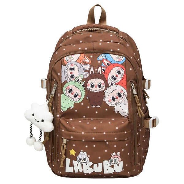 Labubu Print Large Backpack in Brown
