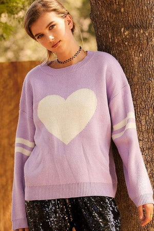 Main Strip Main Strip Round Neck With Heart Contrast Sweater - Little Miss Muffin Children & Home