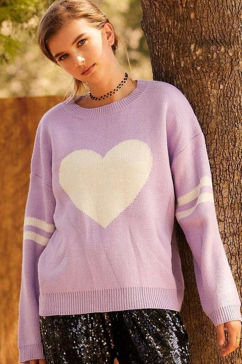 Main Strip Round Neck With Heart Contrast Sweater Little Miss