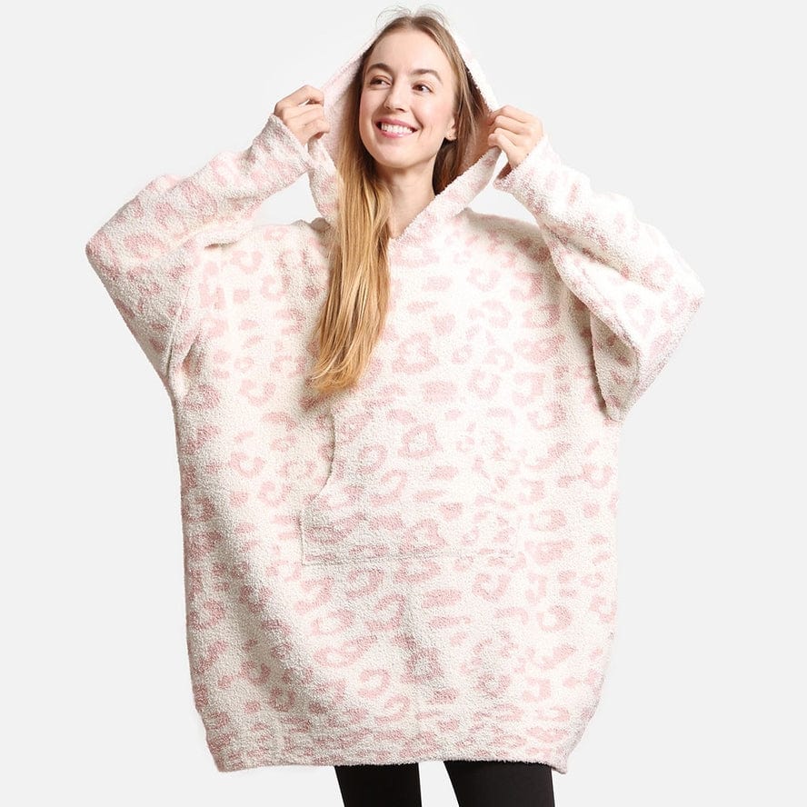 Fashion City Fashion City Leopard Print Soft Hooded Snuggie with Pockets, Pink - Little Miss Muffin Children & Home
