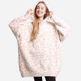 Fashion City Leopard Print Soft Hooded Snuggie with Pockets, Pink