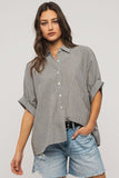 Urban Daizy Boxy Pinstriped Cuff Shirt in Black & White