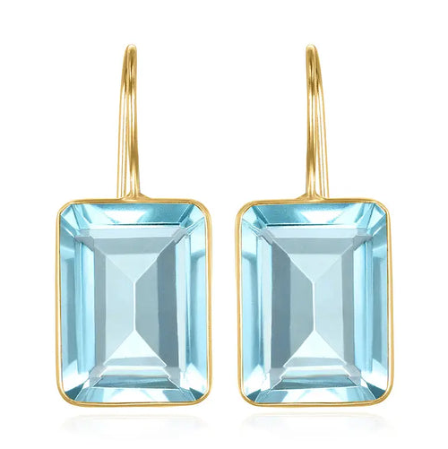 Emerald Cut Valencia Sky Blue Gold Earrings