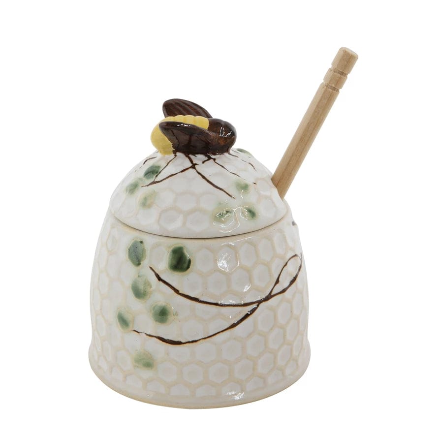 Creative Co-Op Creative Co-op Hand-Painted Honey Jar with Honey Dipper - Little Miss Muffin Children & Home