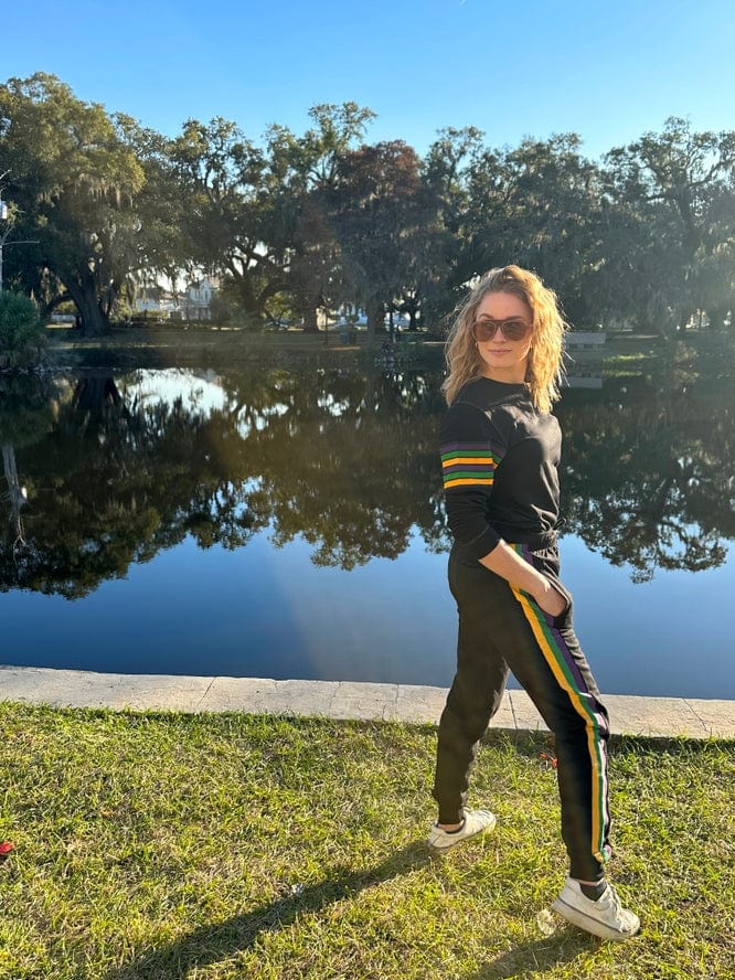 Mardi Gras Creations Mardi Gras Creations French Terry Vintage Arm Stripe Pullover in Black - Little Miss Muffin Children & Home