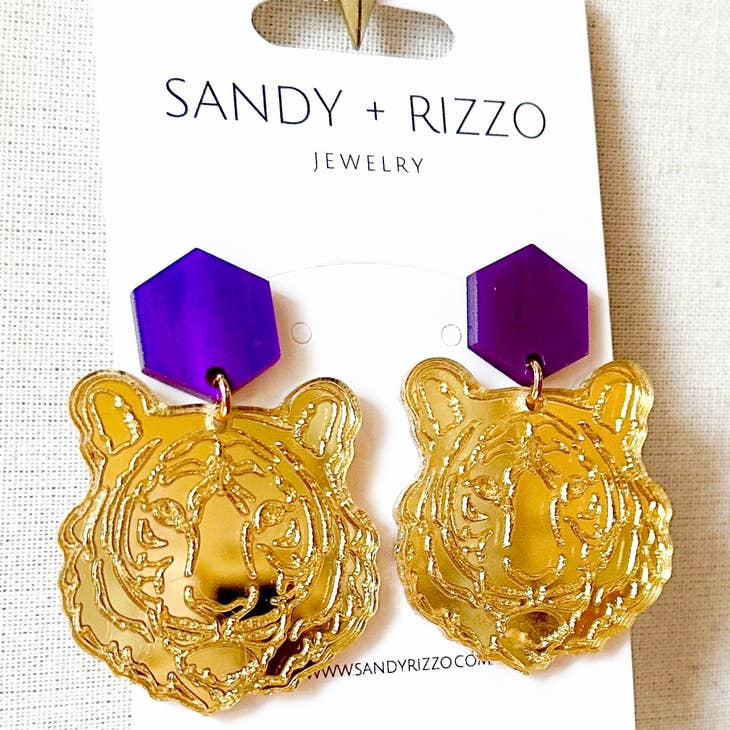 Sandy + Rizzo Sandy + Rizzo Gold Mirrored Tiger Earrings - Little Miss Muffin Children & Home