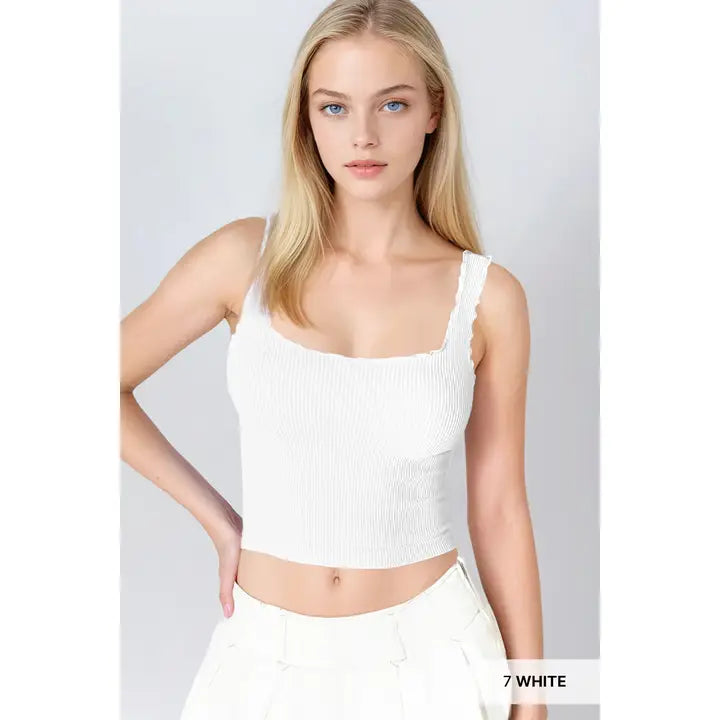 White Lettuce Edge Crop Top
