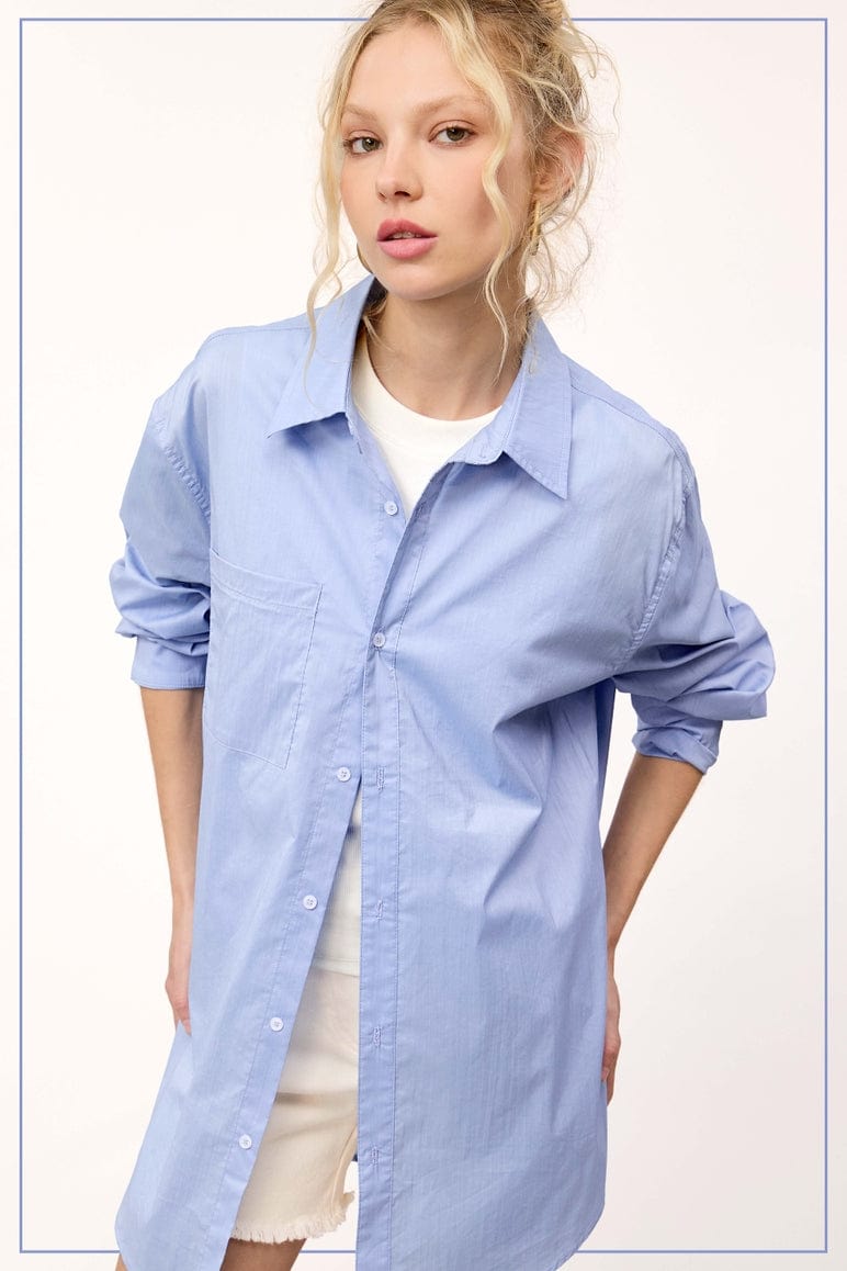 La Miel La Miel Button Down Poplin Shirt in Denim - Little Miss Muffin Children & Home