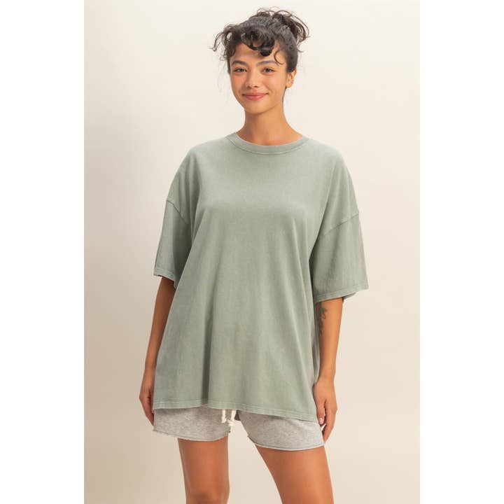 Double Zero Oversized Short Sleeve T-Shirt in Sage Green - Little Miss Muffin Children & Home