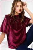 La Miel Short Sleeve Velvet Top in Garnet