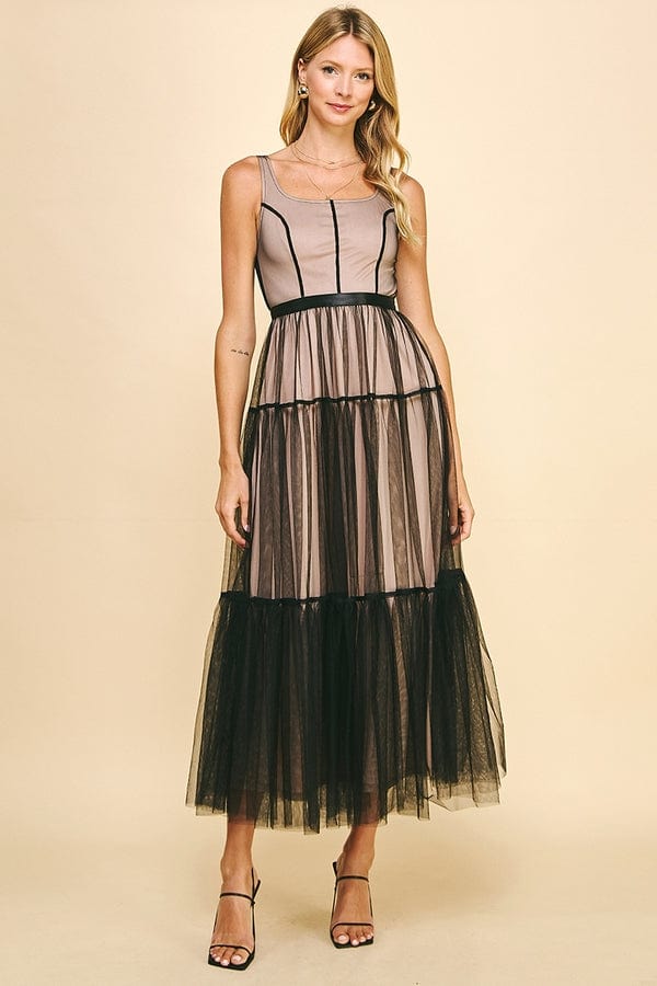 knee length dresses for ladies Tulle Tiered Maxi Dress