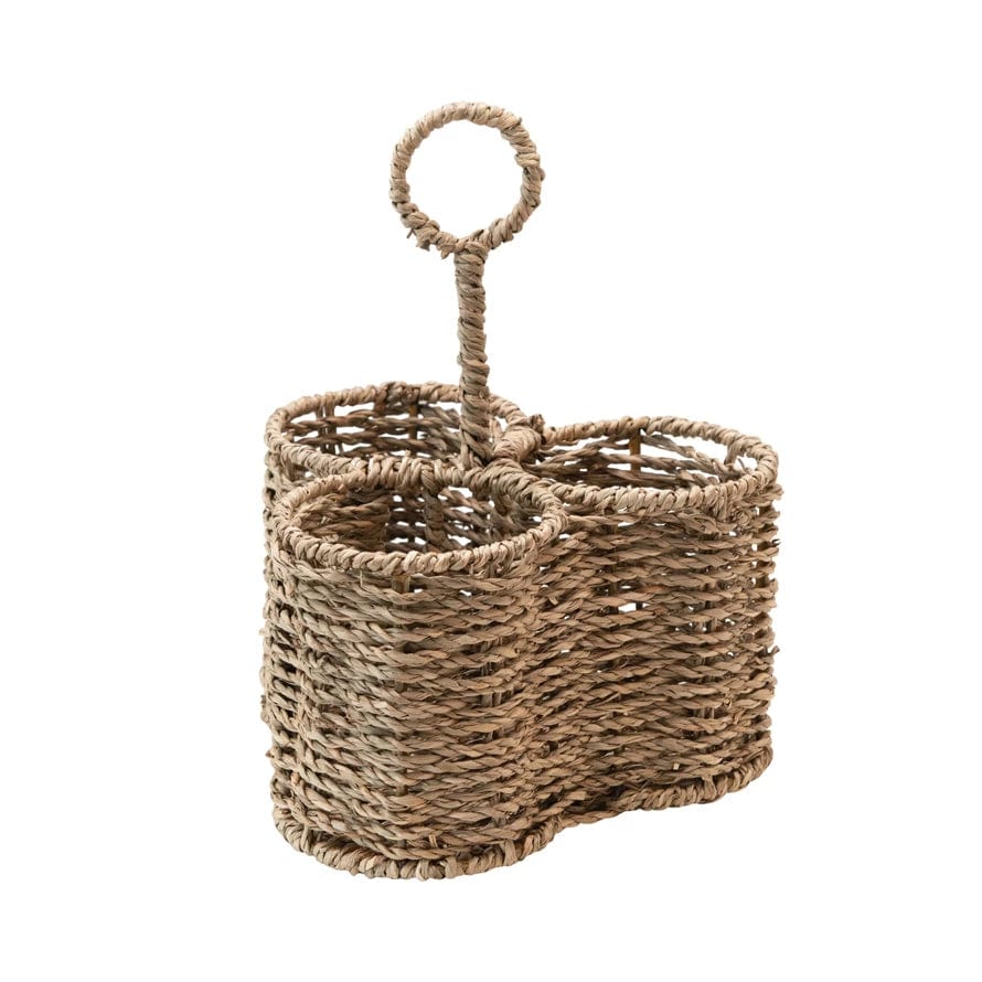 Creative Co-op Woven Seagrass Caddy with 3 Sections