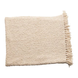 Creative Co-Op Cotton Blend Bouclé Fringe Throw Blanket, Cream 60x50