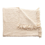 Creative Co-Op Cotton Blend Bouclé Fringe Throw Blanket, Cream 60x50