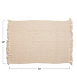 Creative Co-Op Cotton Blend Bouclé Fringe Throw Blanket, Cream 60x50